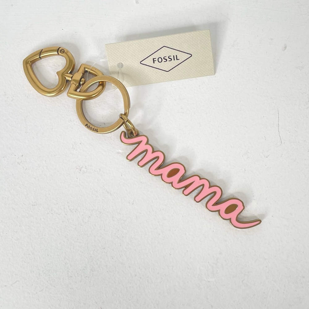 Fossil Mama key Chain Key Fob Pink Brass